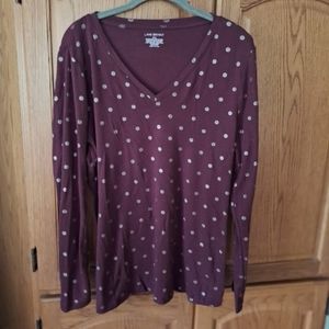 Lane Bryant Women’s Burgundy & Gold Polka Dot Long Sleeve V-Top Size-10/…
